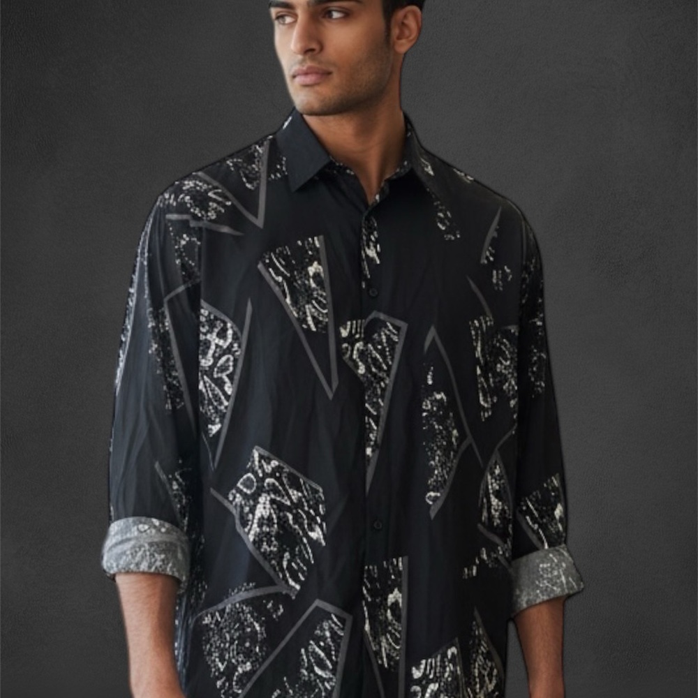Men’s Vintage style Stylish Black and Gray Graphic Shirt Jacket new without tags - Picture 6 of 14